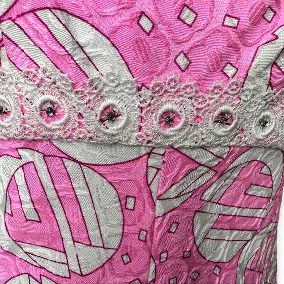 Vintage 60s 70s Harmay Maxi Formal Dress Pink White Geometric Print Size Small - Picture 13 of 17